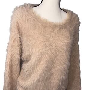 Truth by Republic Shaggy Fuzzy Knit Sweater size S Beige Cozy Y2k